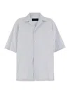 Juunj Blue Bowling Shirt With Cuban Collar And All-over Striped Motif In Blu