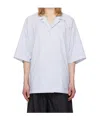 Juunj Blue Stripe Coach Short Sleeve Shirt In White