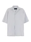 Juunj Blue Bowling Shirt With Cuban Collar And All-over Striped Motif