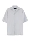 Juunj Blue Bowling Shirt With Cuban Collar And All-over Striped Motif In Blue