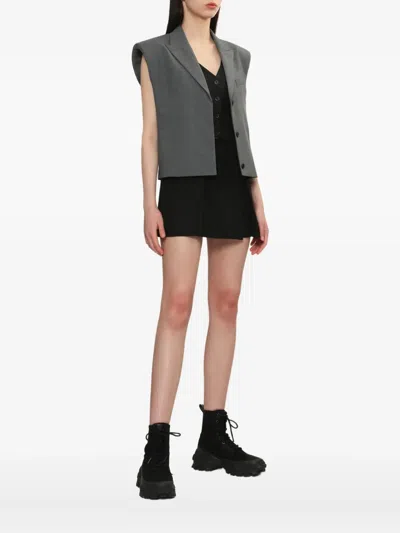 Juunj Shoulder-pads Sleeveless Vest In Gray