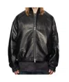 Juunj Stand Collar Leather Bomber Jacket In Black