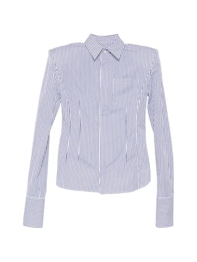 Juunj Striped Shoulder Pad Shirt In Blue