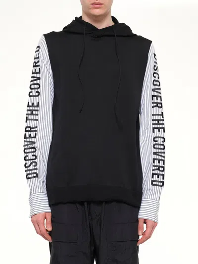 Juunj Striped-sleeve Layered-effect Hoodie In Black