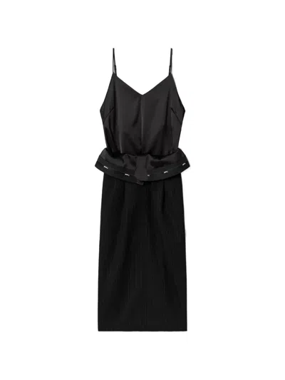 Juunj V-neck Pinstripe Dress In Black