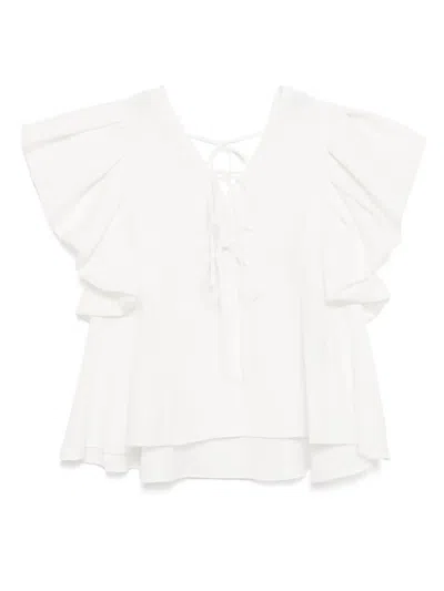 Juunj V-neck Shirring Blouse In White