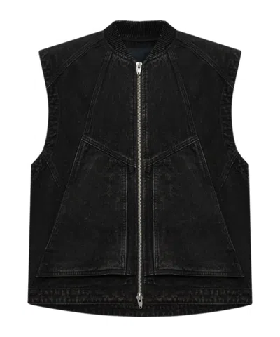 Juunj Zippered Denim Vest In Black