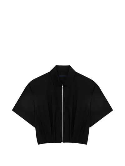 Juunj Zip-up Gathered Shirt In Black