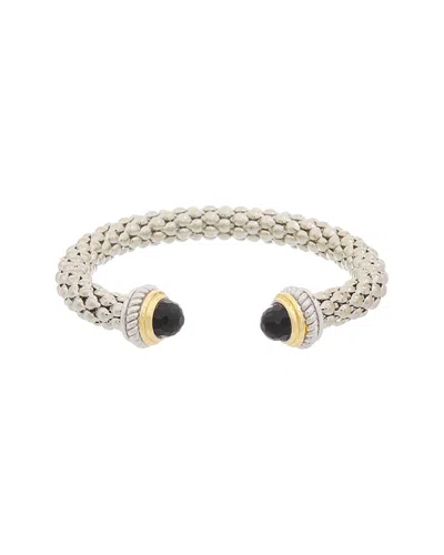 Juvell 18k Plated Black Topaz Popcorn Mesh Cuff In Metallic