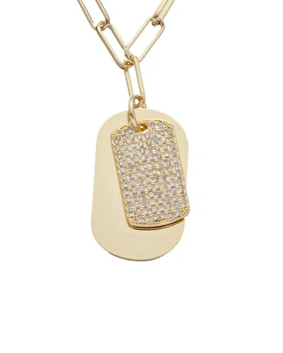 Juvell 18k Plated Cz Dog Tag Link Necklace In Gold