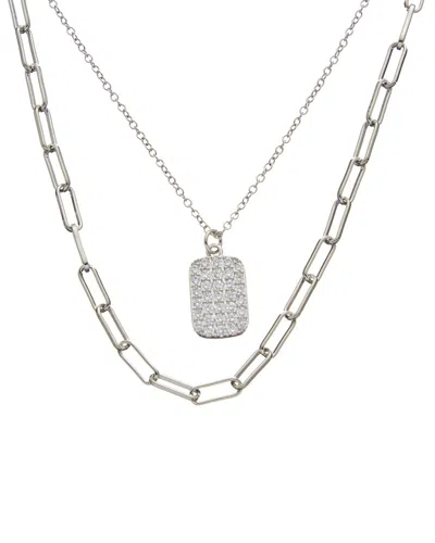 Juvell 18k Plated Cz Dog Tag Link Necklace In Metallic