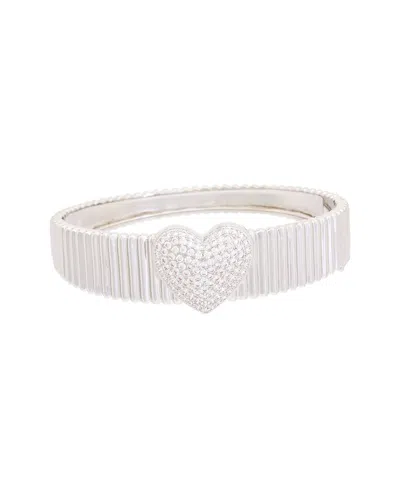 Juvell 18k Plated Cz Heart Goose Bangle Bracelet In Silver