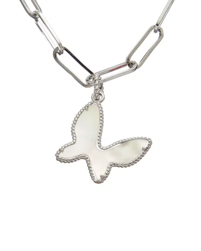 Juvell 18k Plated Pearl Butterfly Link Necklace In Metallic