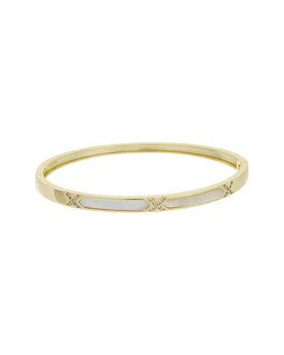 Juvell 18k Plated Pearl Cz Bangle Bracelet In Gold
