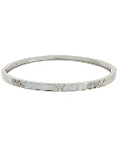 Juvell 18k Plated Pearl Cz Bangle Bracelet In Transparent