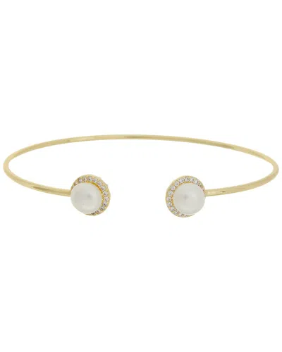 Juvell 18k Plated Pearl Cz Bangle Bracelet In Orange