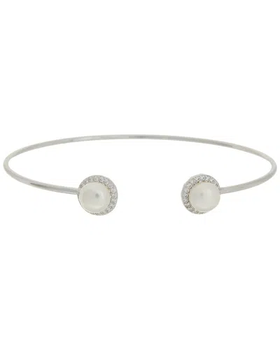 Juvell 18k Plated Pearl Cz Bangle Bracelet In Silver