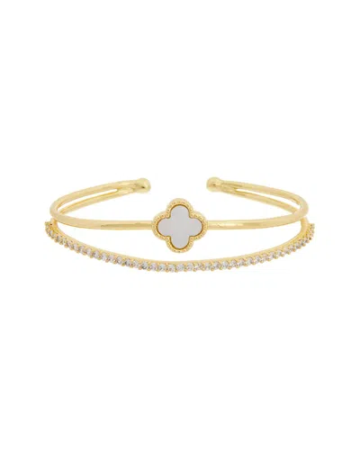 Juvell 18k Plated Pearl Cz Bangle Bracelet In Gold