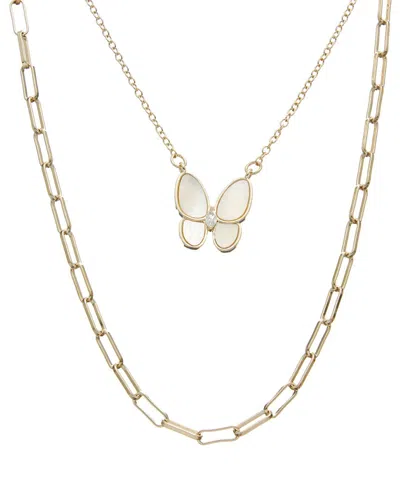 Juvell 18k Plated Pearl Cz Butterfly Link Necklace In Gold