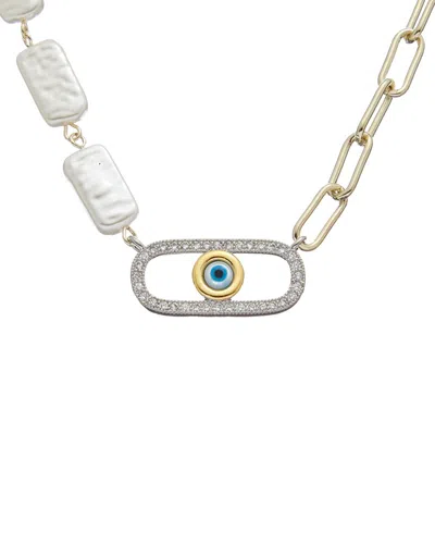Juvell 18k Plated Pearl Cz Evil Eye Necklace In Metallic