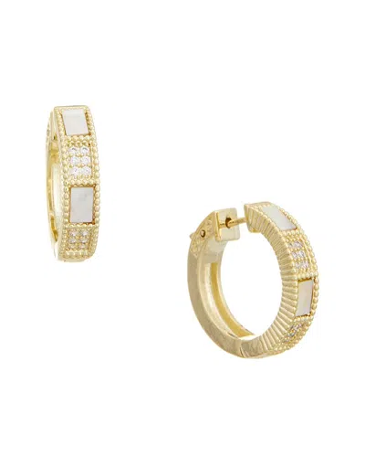 Juvell 18k Plated Pearl Cz Hoop Earrings In Gold