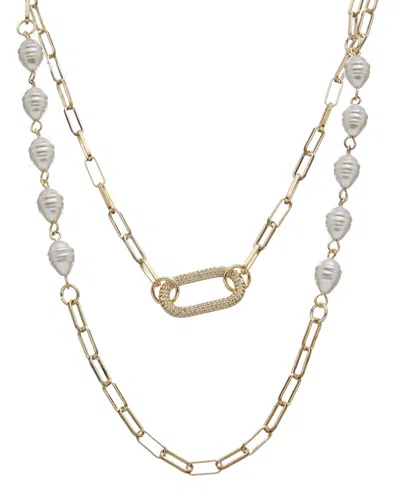 Juvell 18k Plated Pearl Cz Necklace In Gold