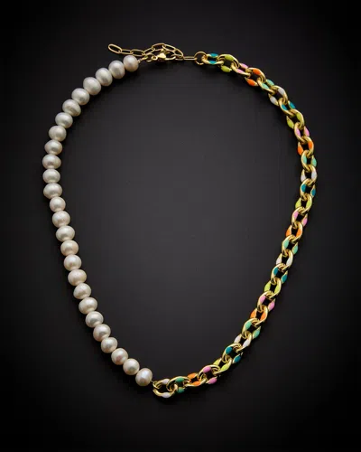 Juvell 18k Plated Pearl Enamel Link Necklace In Multi