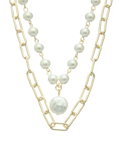Juvell 18k Plated Pearl Paperclip Necklace In Gold