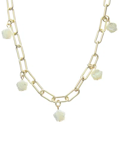 Juvell 18k Plated Simulated Pearl Rose Charm Necklace