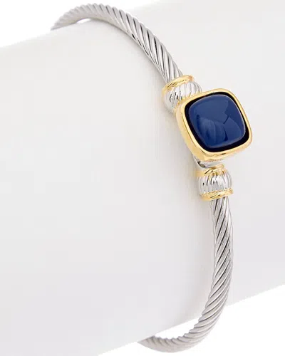 Juvell 18k Two-tone Plated Blue Cabochon Bangle In Metallic