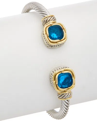 Juvell 18k Two-tone Plated Blue Topaz Twisted Cable Bangle