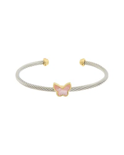 Juvell 18k Two-tone Plated Diamond Pearl Twisted Cable Butterfly Cuff Bracelet