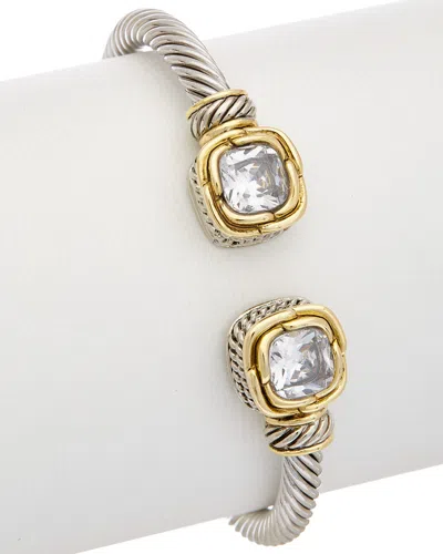 Juvell 18k Two-tone Plated White Topaz Bangle In Metallic