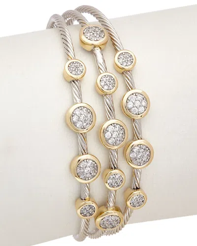Juvell 18k Two-tone Plated Cz Cable Cuff Bracelet In Metallic