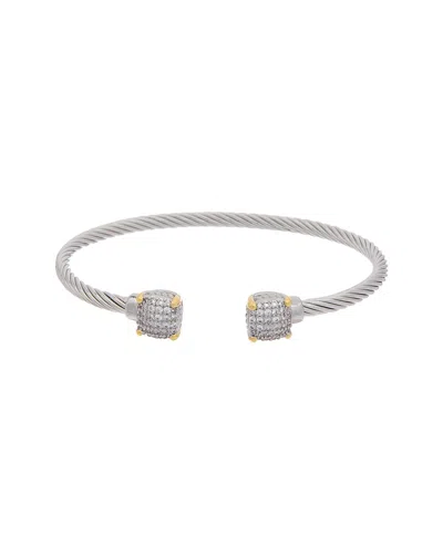 Juvell 18k Two-tone Plated Cz Twisted Cable Bangle Bracelet In Silver