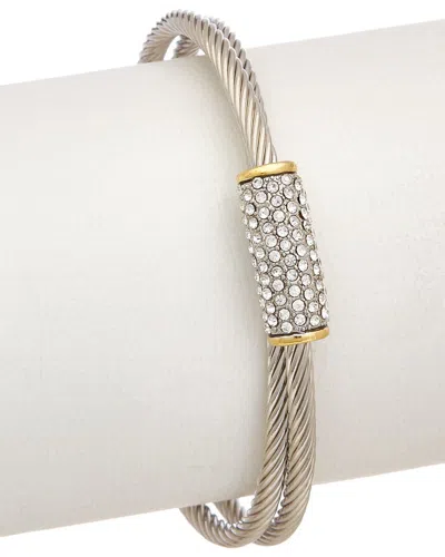 Juvell 18k Two-tone Plated Cz Twisted Cable Bangle Bracelet In Gold
