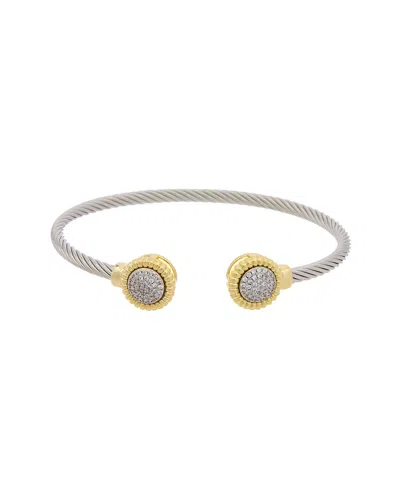 Juvell 18k Two-tone Plated Cz Twisted Cable Heart Bangle Bracelet In Gold