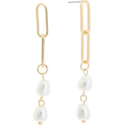 Juvell 18k Plated Pearl Paperclip Drop Earrings In White