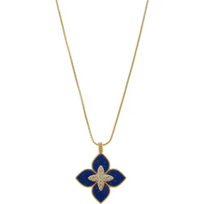 Juvell Plated Lab-grown Blue Lapis Cz Clover Necklace In Gold