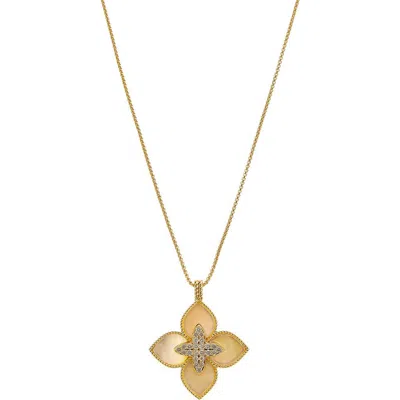 Juvell Plated Lab-grown Mother Of Pearl Cz Clover Necklace In Brown