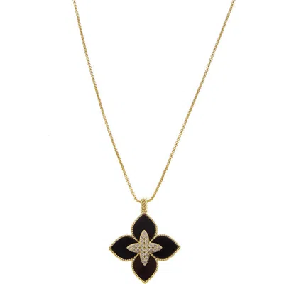 Juvell Plated Lab-grown Black Onyx Cz Clover Necklace In Gold