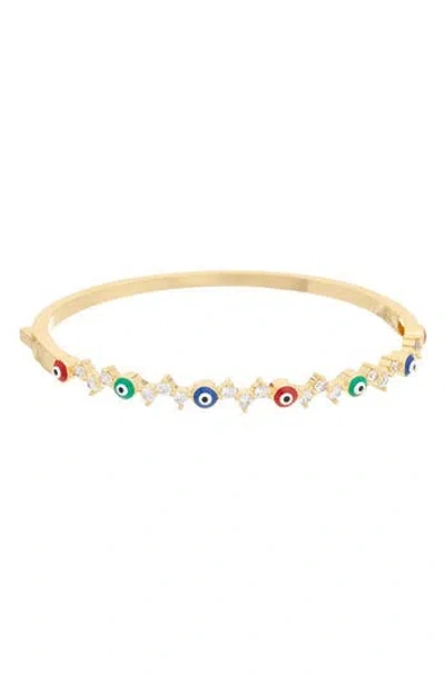 Juvell Plated Cz Evil Eye Bangle Bracelet In Gold
