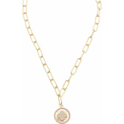 Juvell Cubic Zirconia & Mother-of-pearl Quatrefoil Pendant Necklace In Yellow