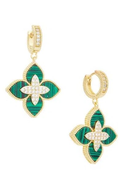 Juvell Cubic Zirconia Clover Drop Huggie Hoop Earrings In Gold