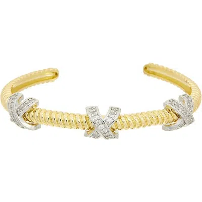 Juvell Cubic Zirconia Crisscross Twisted Cuff Bangle In Gold