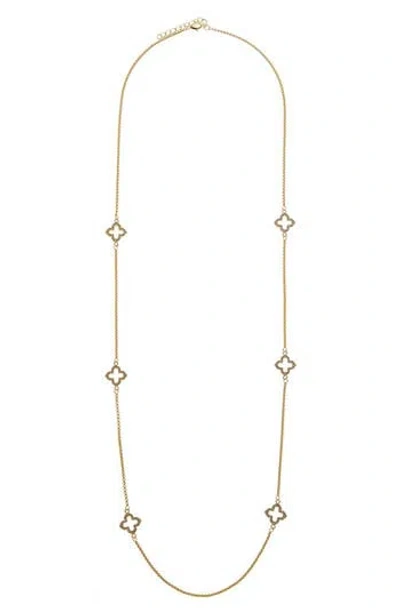 Juvell Cubic Zirconia Quatrefoil Station Chain Long Necklace In Metallic