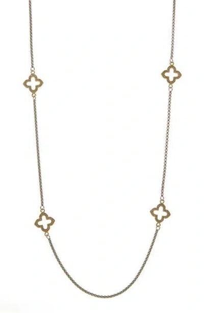 Juvell Cubic Zirconia Quatrefoil Station Chain Long Necklace In Gold