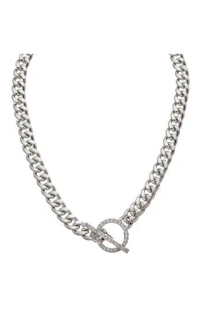 Juvell Cubic Zirconia Toggle Curb Chain Necklace In Silver