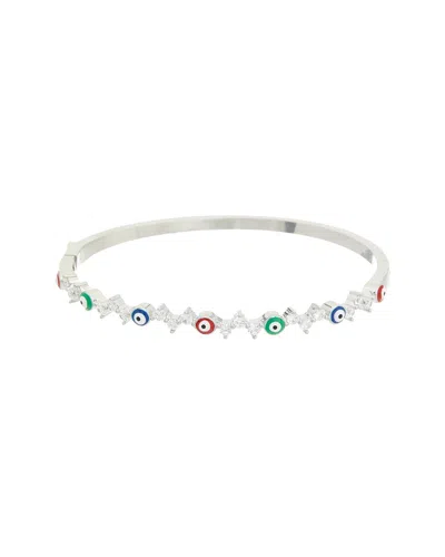 Juvell Lab-grown Enamel Cz Evil Eye Bangle Bracelet In Brown