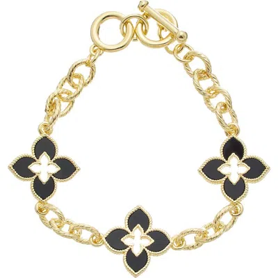 Juvell Mother Of Pearl Quatrefoil Link Bracelet In Black/ Gold